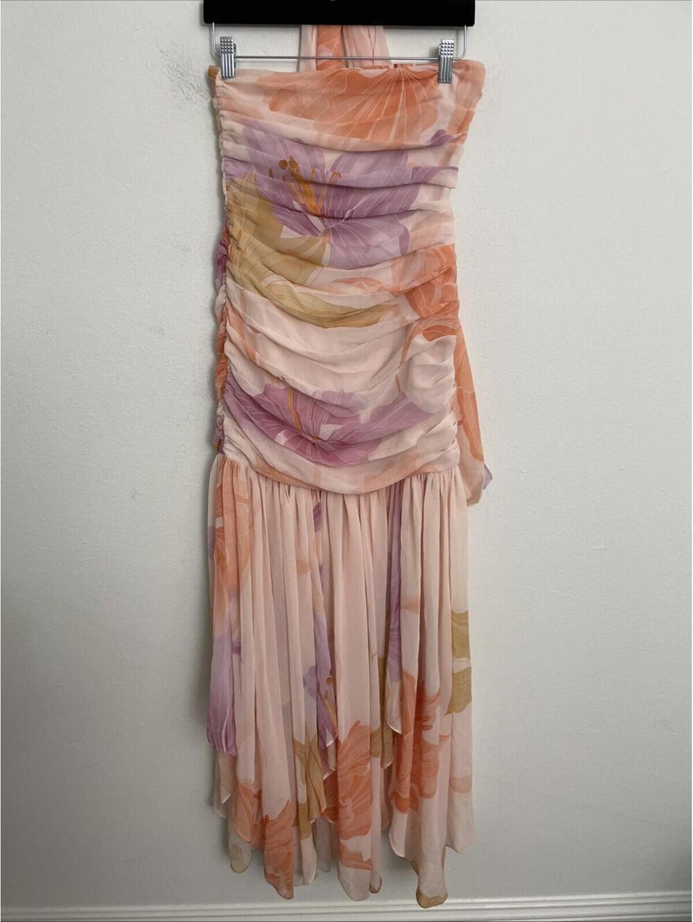 Free People Retrofete Teryn Peche Primavera Chiffon Dress strapless S $898msrp - Picture 9 of 10